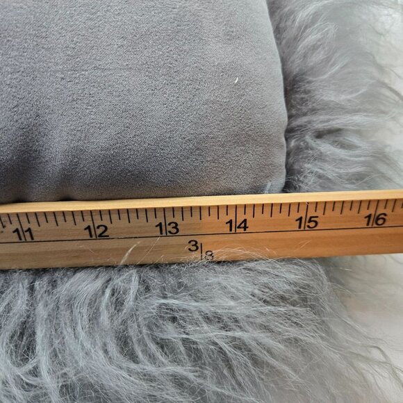 Tahari Wool Fur Fluffy Decorative Throw Pillow Light Green and Gray - Picture 8 of 12